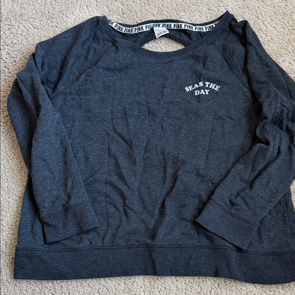 VS PINK Gray Long Sleeve Sweatshirt with 'Seas the Day'